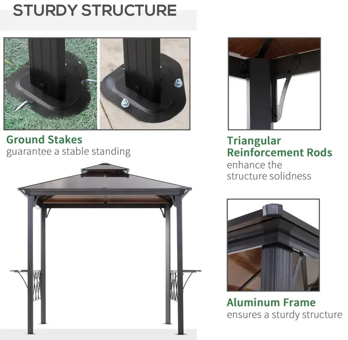 Black Coffee BBQ Haven: 8.3ft Patio Canopy Gazebo with Utensil Hooks