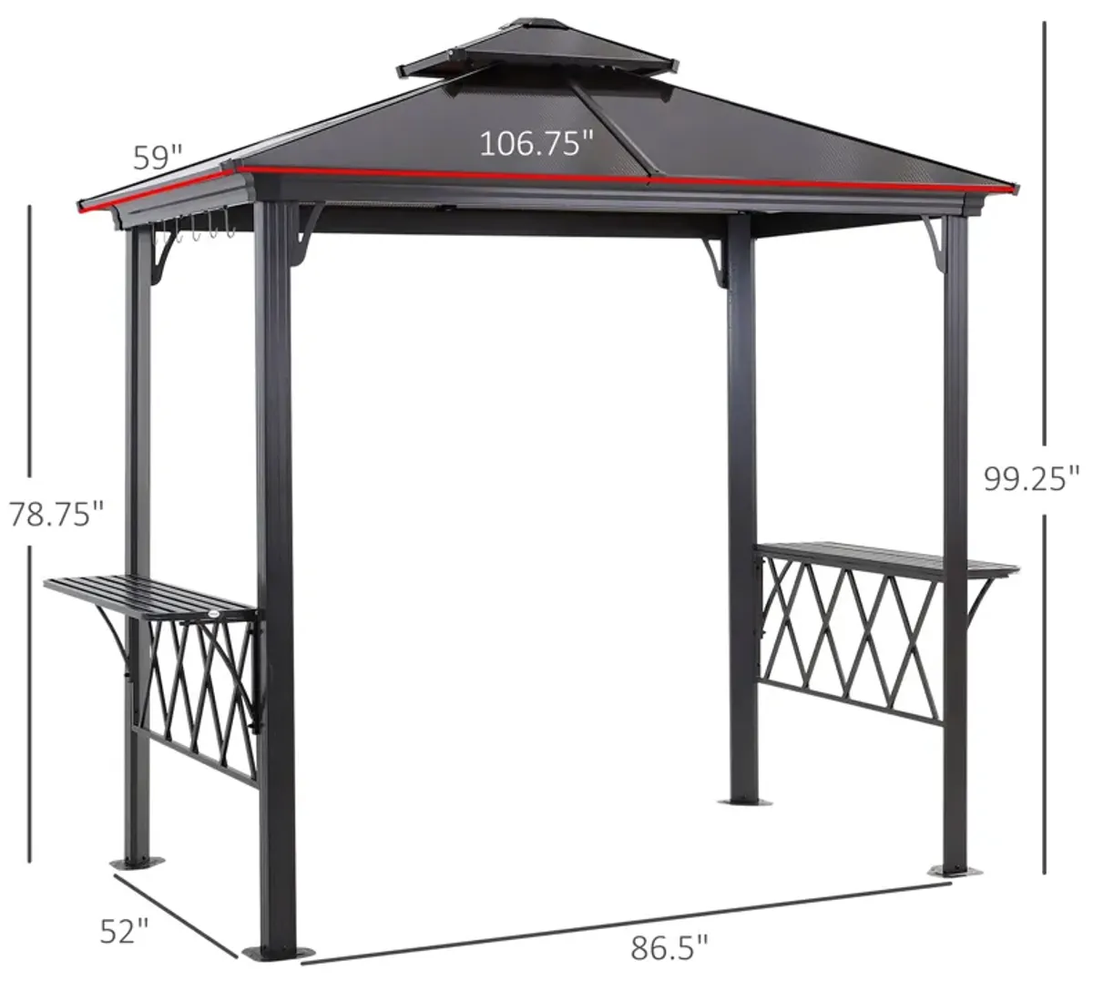 Black Coffee BBQ Haven: 8.3ft Patio Canopy Gazebo with Utensil Hooks