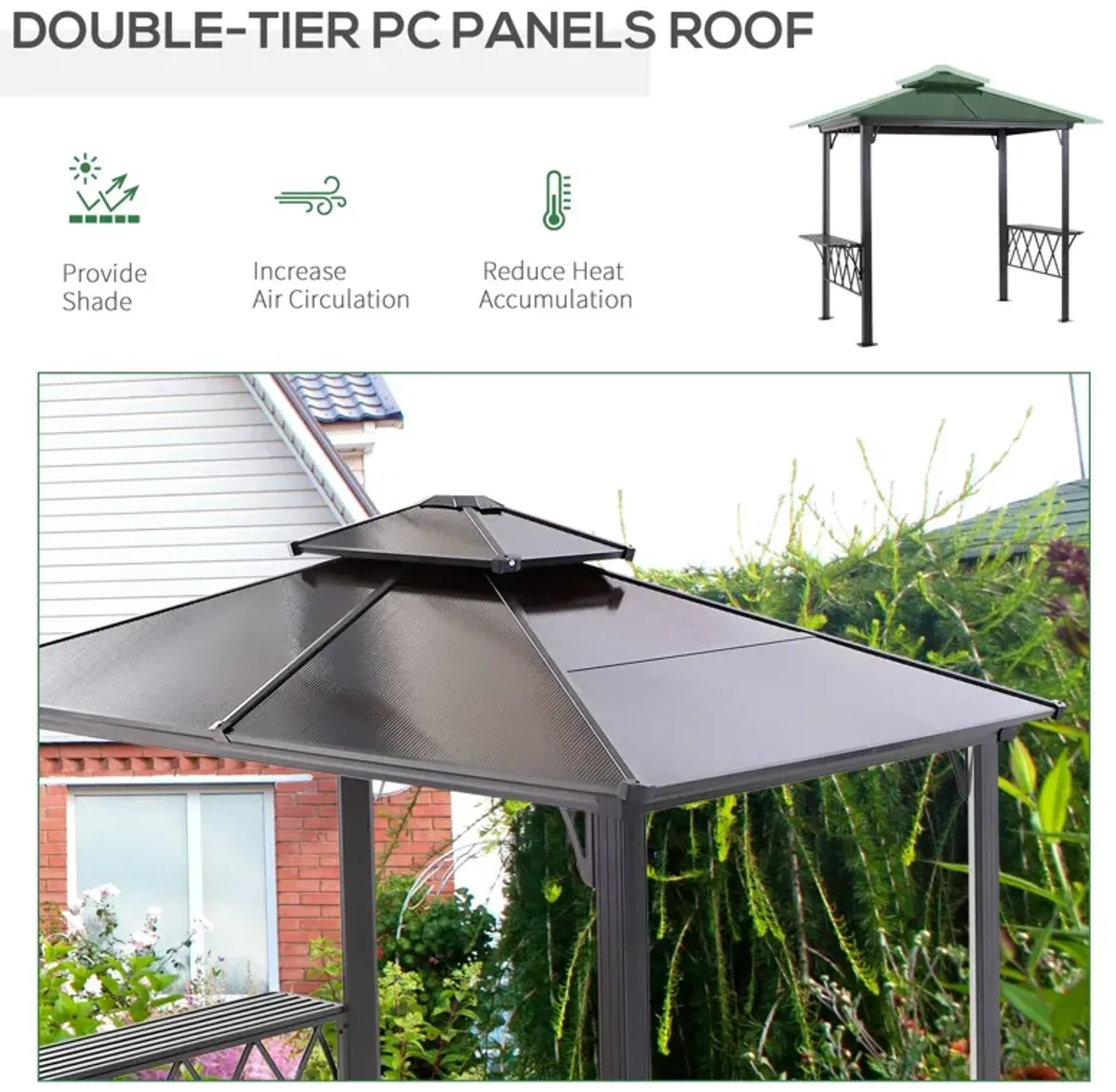 Black Coffee BBQ Haven: 8.3ft Patio Canopy Gazebo with Utensil Hooks