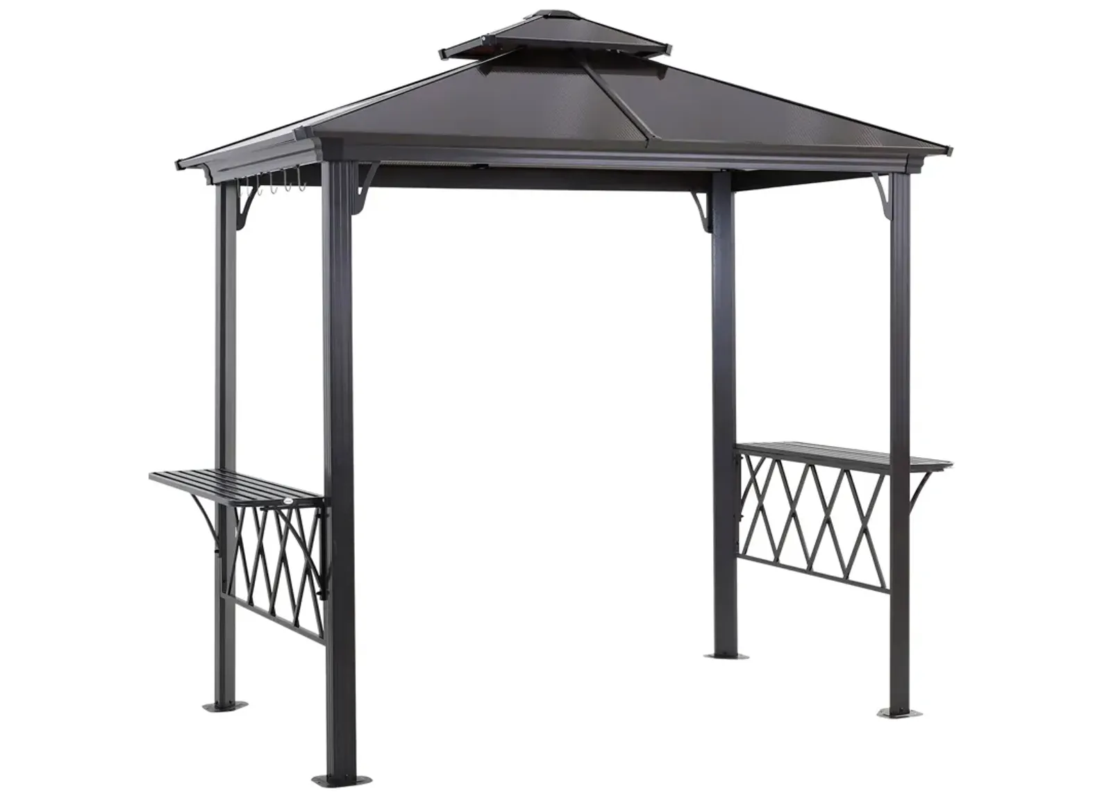 Black Coffee BBQ Haven: 8.3ft Patio Canopy Gazebo with Utensil Hooks