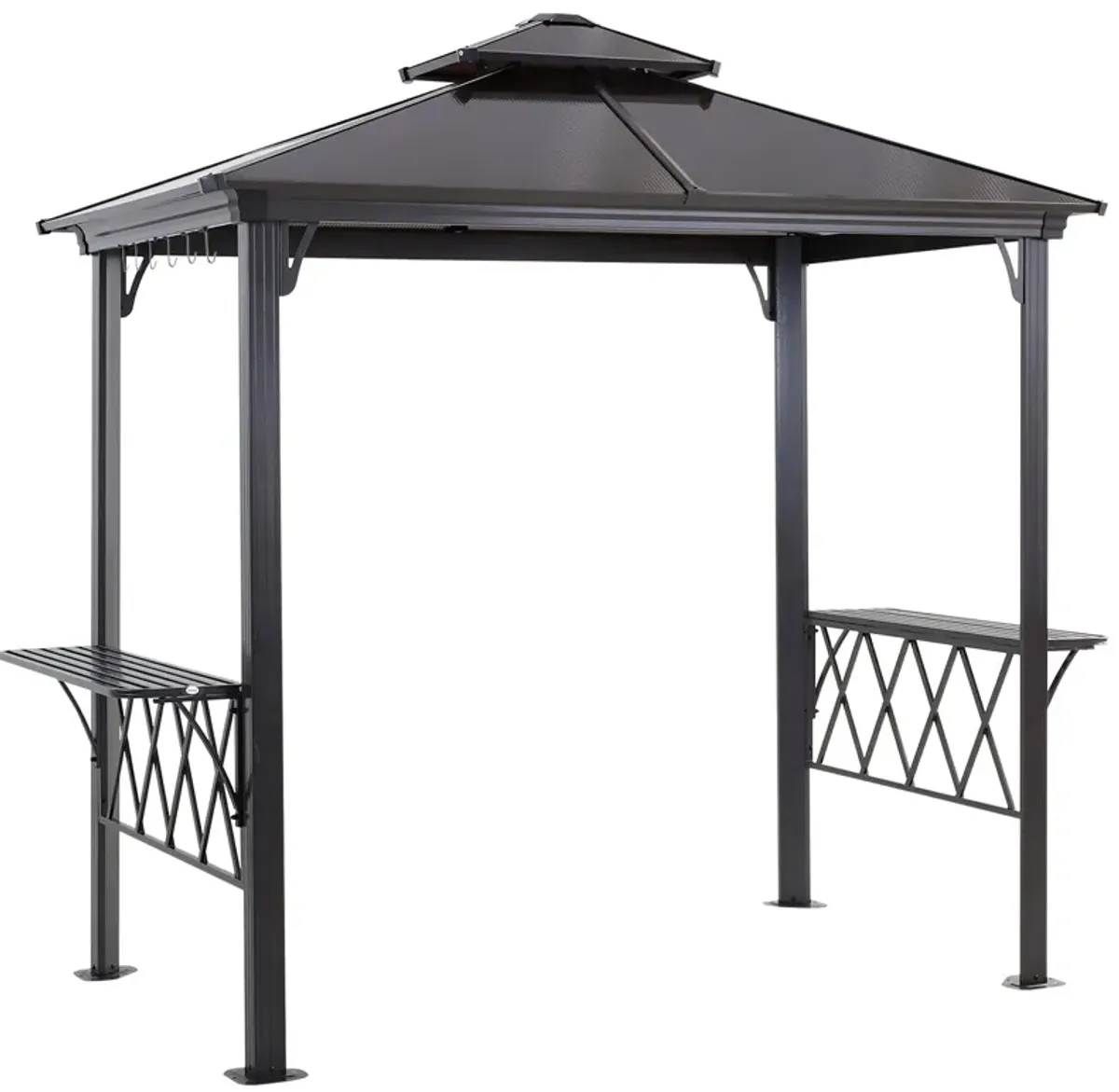 Black Coffee BBQ Haven: 8.3ft Patio Canopy Gazebo with Utensil Hooks