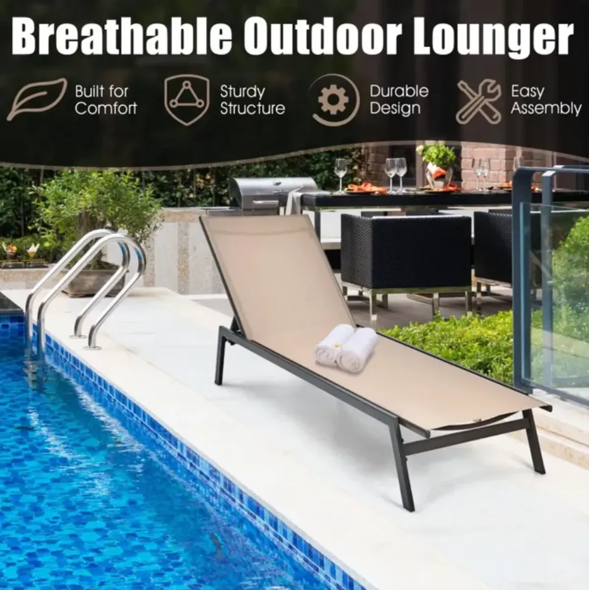 Hivvago Outdoor Reclining Chaise Lounge Chair with 6-Position Adjustable Back