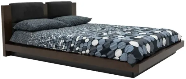 Noe Col King Bed, Dark Gray Pillow Upholstered Headboard, Low Profile Brown - Benzara