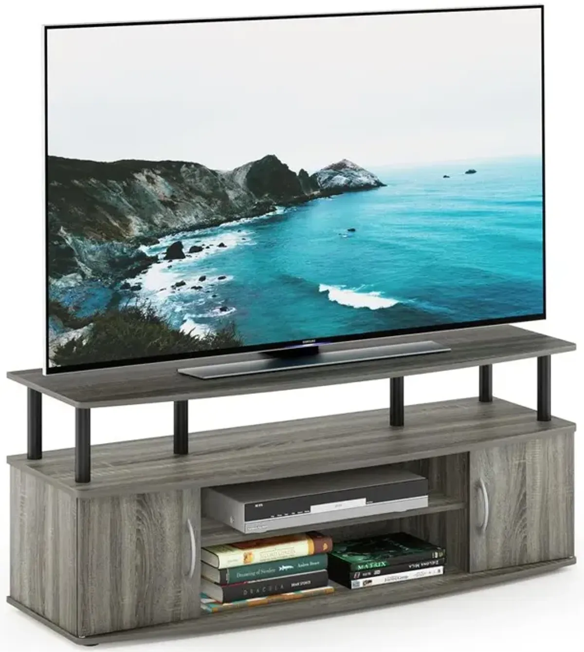 Furinno JAYA Large Entertainment Center Hold up to 50-IN TV, French Oak Grey/Black