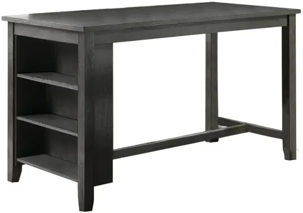 Wooden Counter Height Table with Three Storage Shelves, Gray-Benzara
