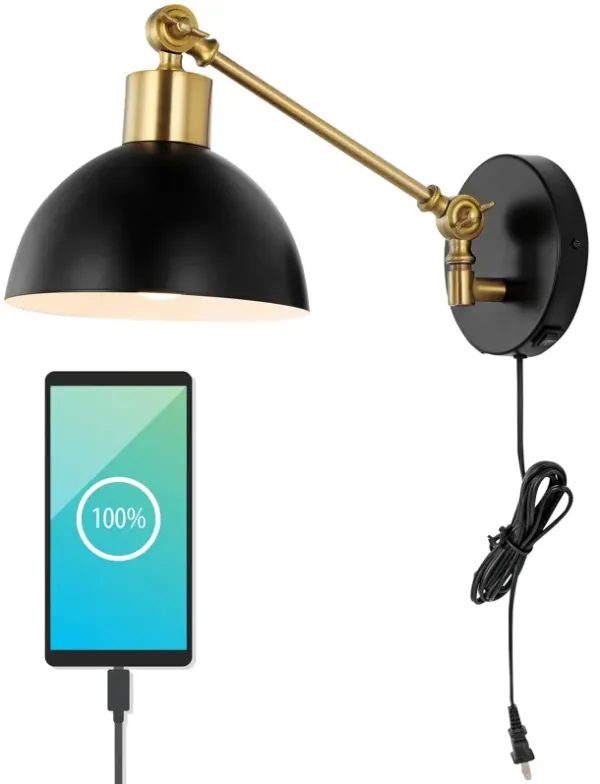 Lisa Swing Arm Modern Midcentury Iron USB Charging Port LED Sconce