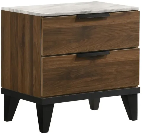 Mays 2-drawer Nightstand Walnut Brown with Faux Marble Top
