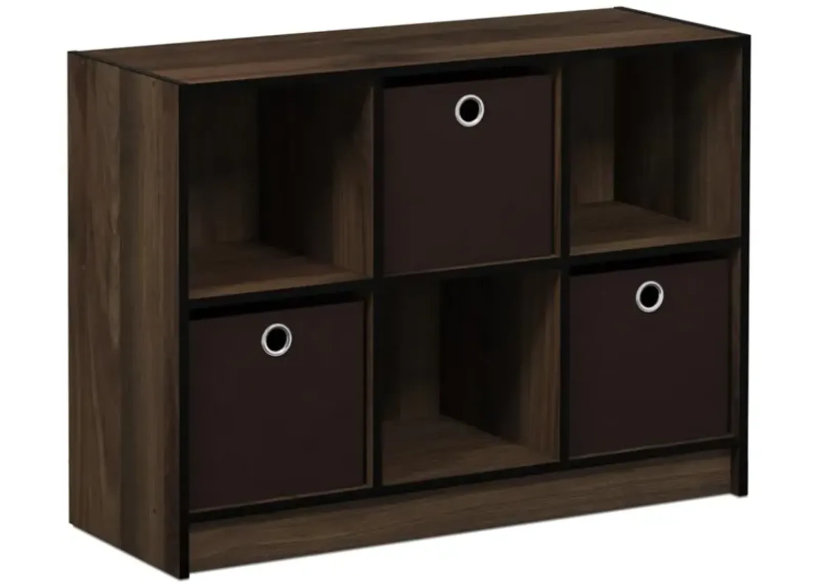 Furinno Basic 3x2 Cube Storage Bookcase Organizer with Bins, Columbia Walnut/Dark Brown