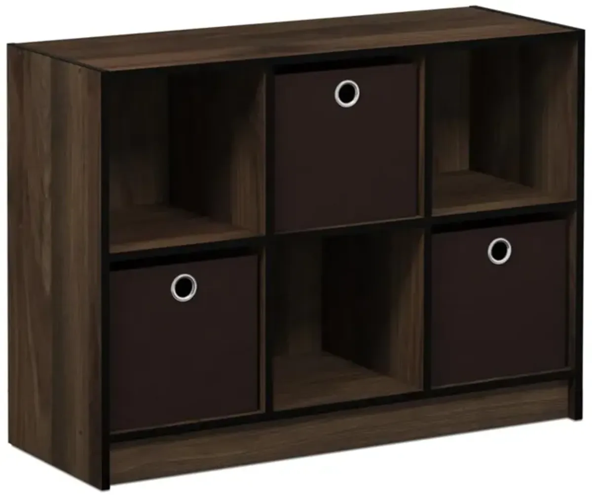 Furinno Basic 3x2 Cube Storage Bookcase Organizer with Bins, Columbia Walnut/Dark Brown