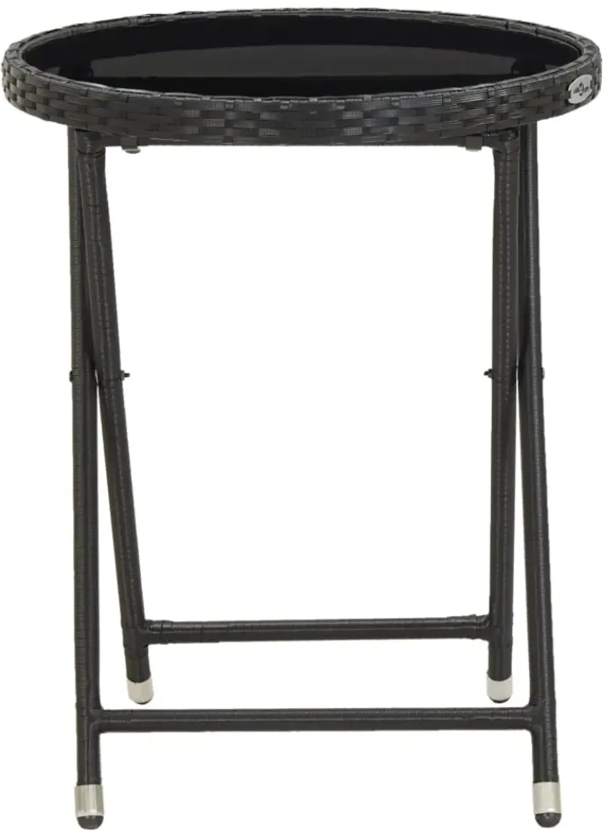 vidaXL Tea Table Black 23.6" Poly Rattan and Tempered Glass