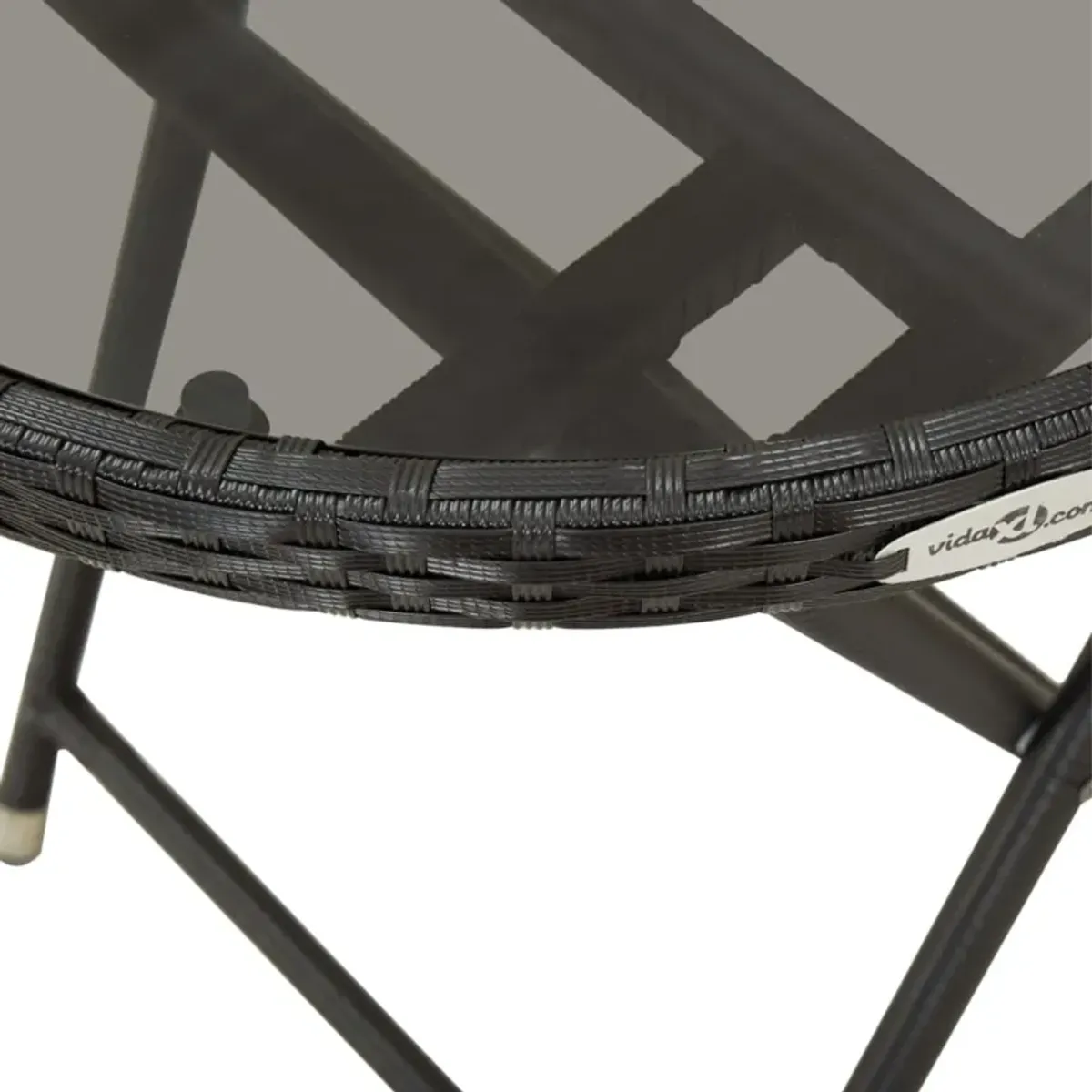 vidaXL Tea Table Black 23.6" Poly Rattan and Tempered Glass