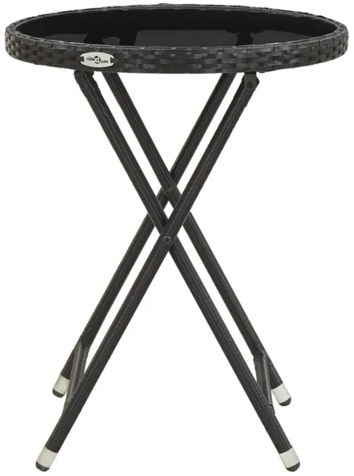 vidaXL Tea Table Black 23.6" Poly Rattan and Tempered Glass