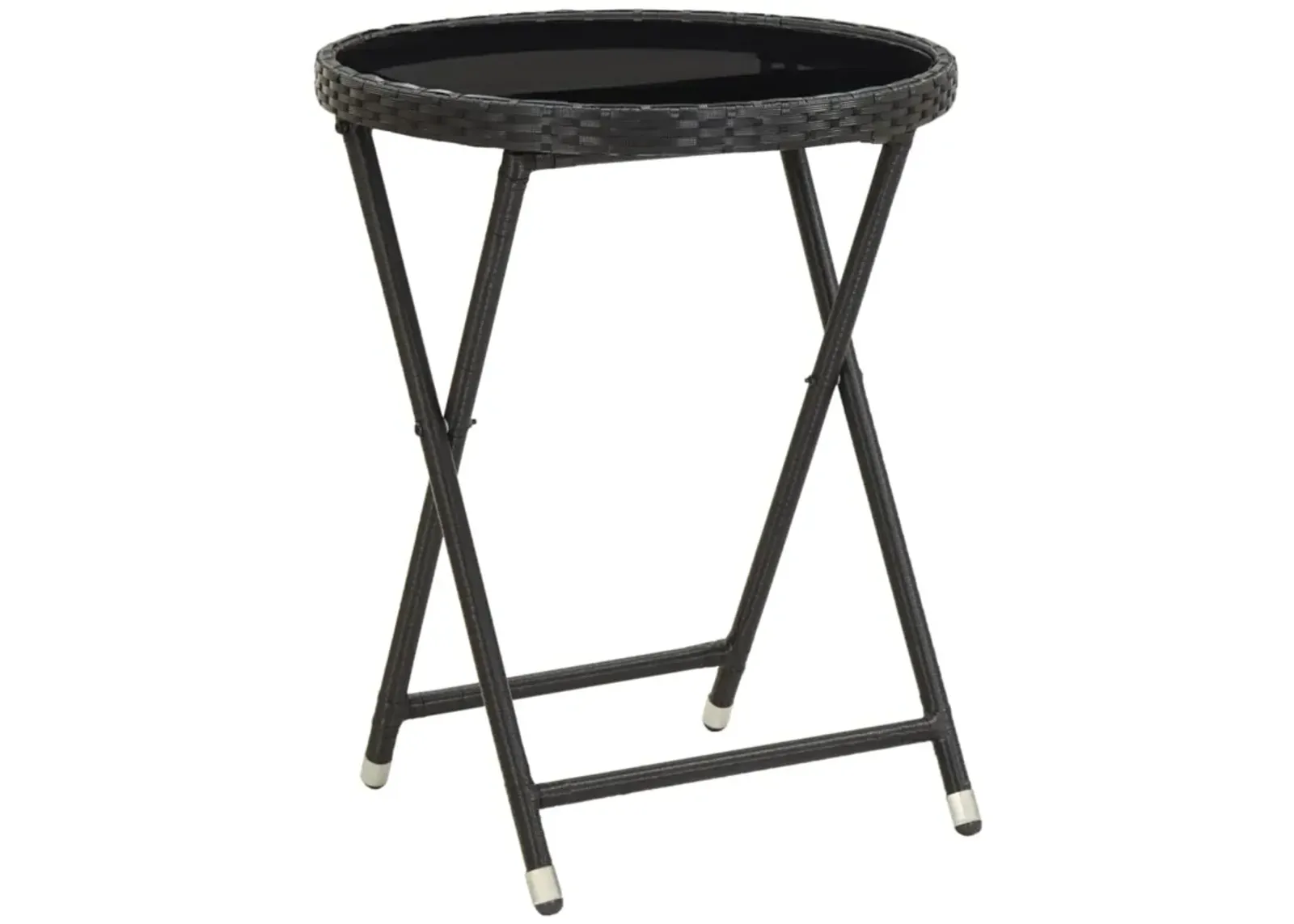 vidaXL Tea Table Black 23.6" Poly Rattan and Tempered Glass