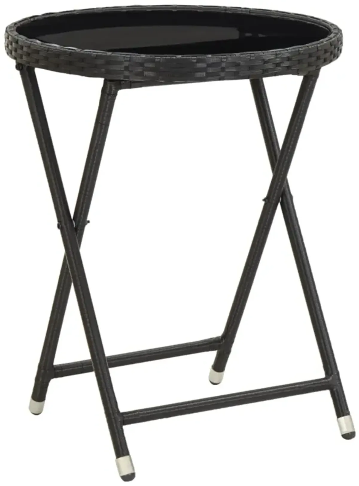 vidaXL Tea Table Black 23.6" Poly Rattan and Tempered Glass