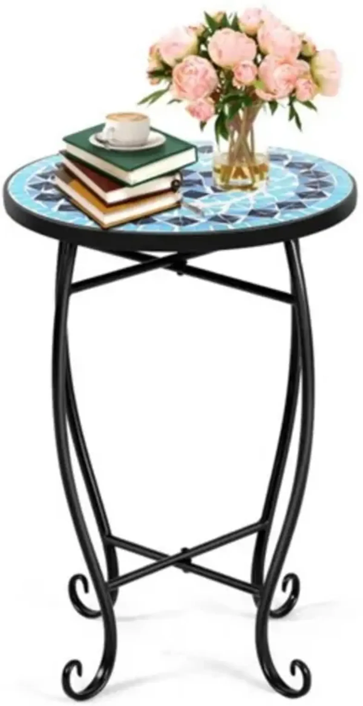 Indoor and Outdoor Mosaic Round Side Accent Table Plant Stand