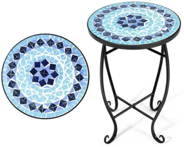 Indoor and Outdoor Mosaic Round Side Accent Table Plant Stand