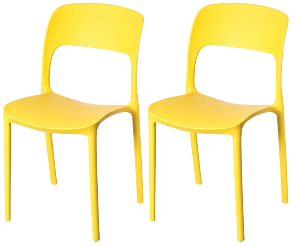 Modern Plastic Outdoor Dining Chair with Open Curved Back, Yellow Set of 2