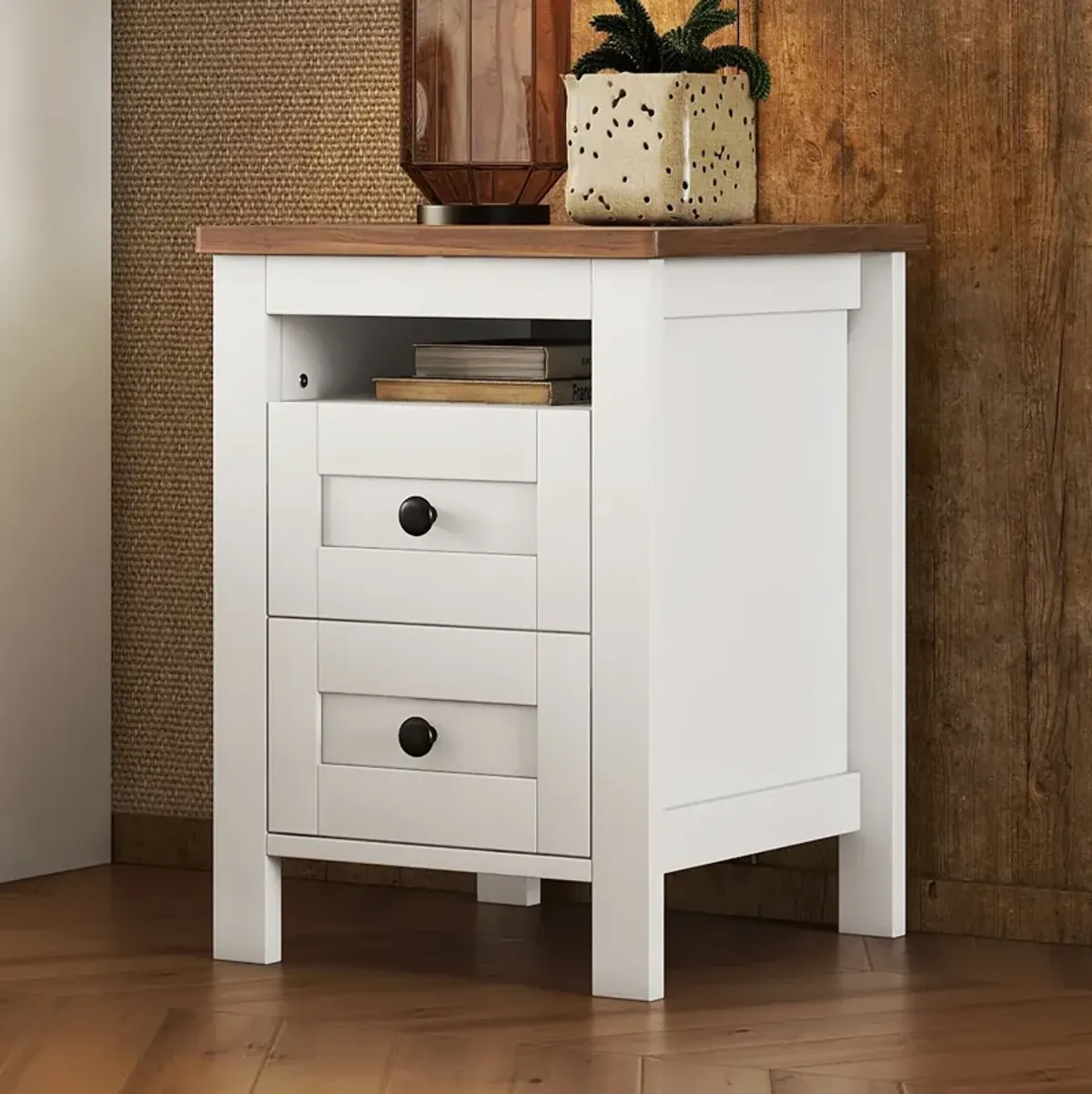 Merax 2-Drawer Farmhouse Wooden Nightstand