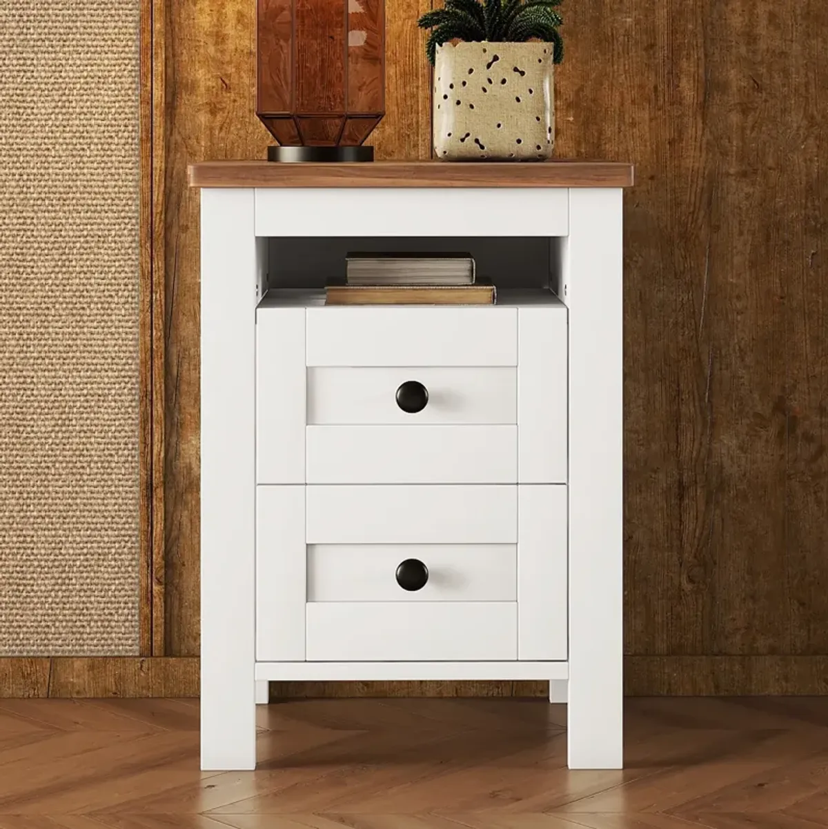 Merax 2-Drawer Farmhouse Wooden Nightstand