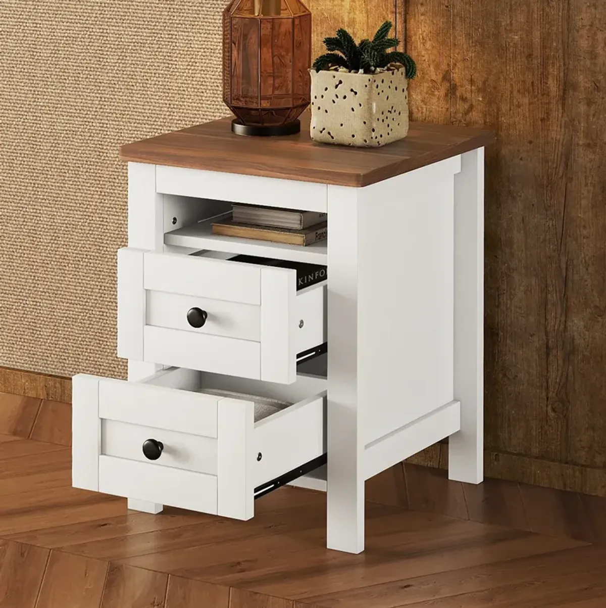 Merax 2-Drawer Farmhouse Wooden Nightstand