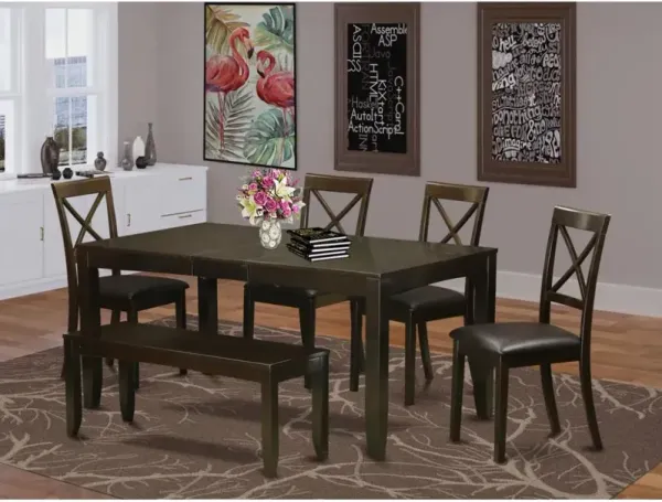 6 PC Dining Table with bench-Kitchen Tables Plus 4 Dining Chairs and Bench