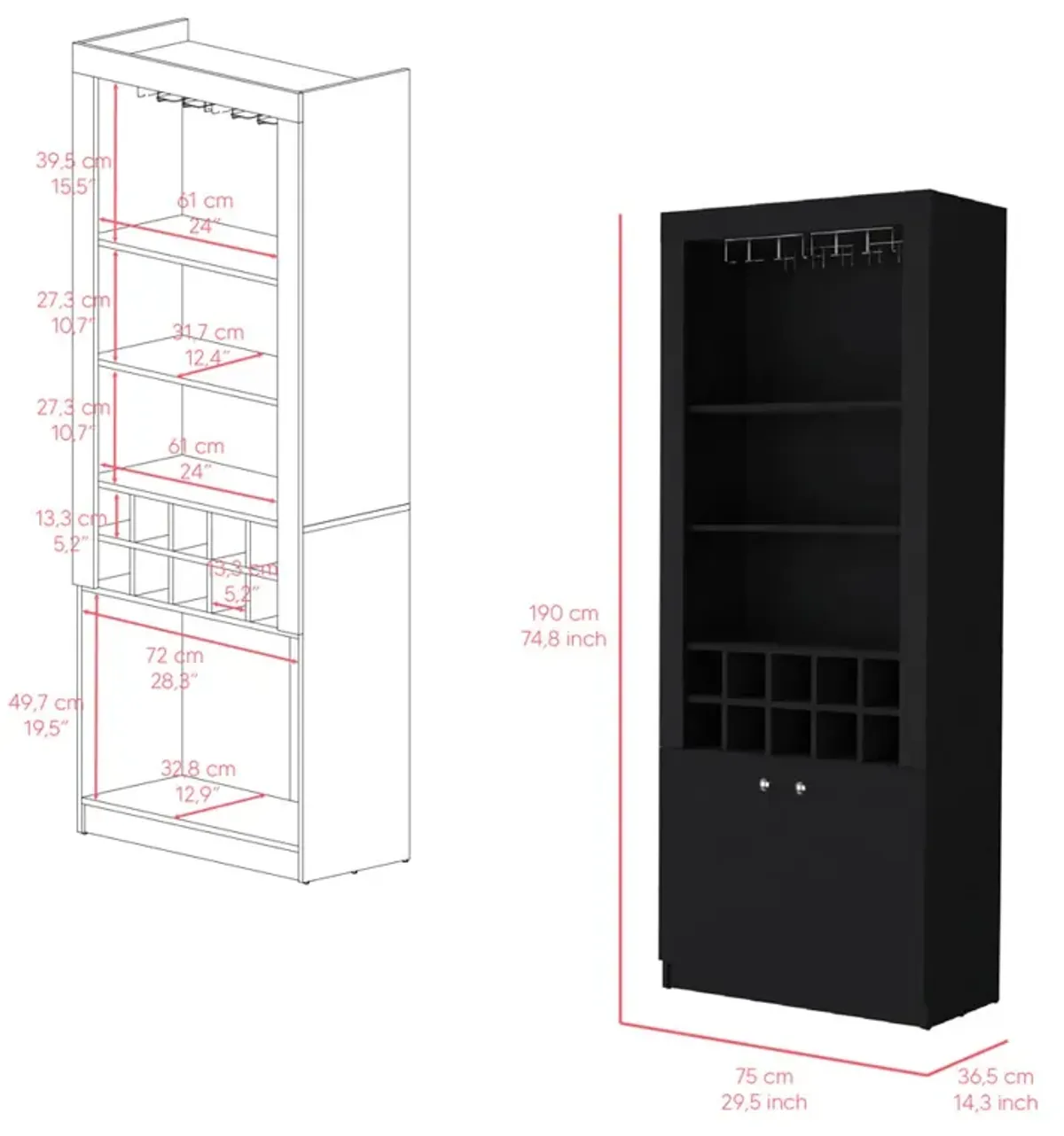 Bar Cabinet Nixon, Living Room, Black