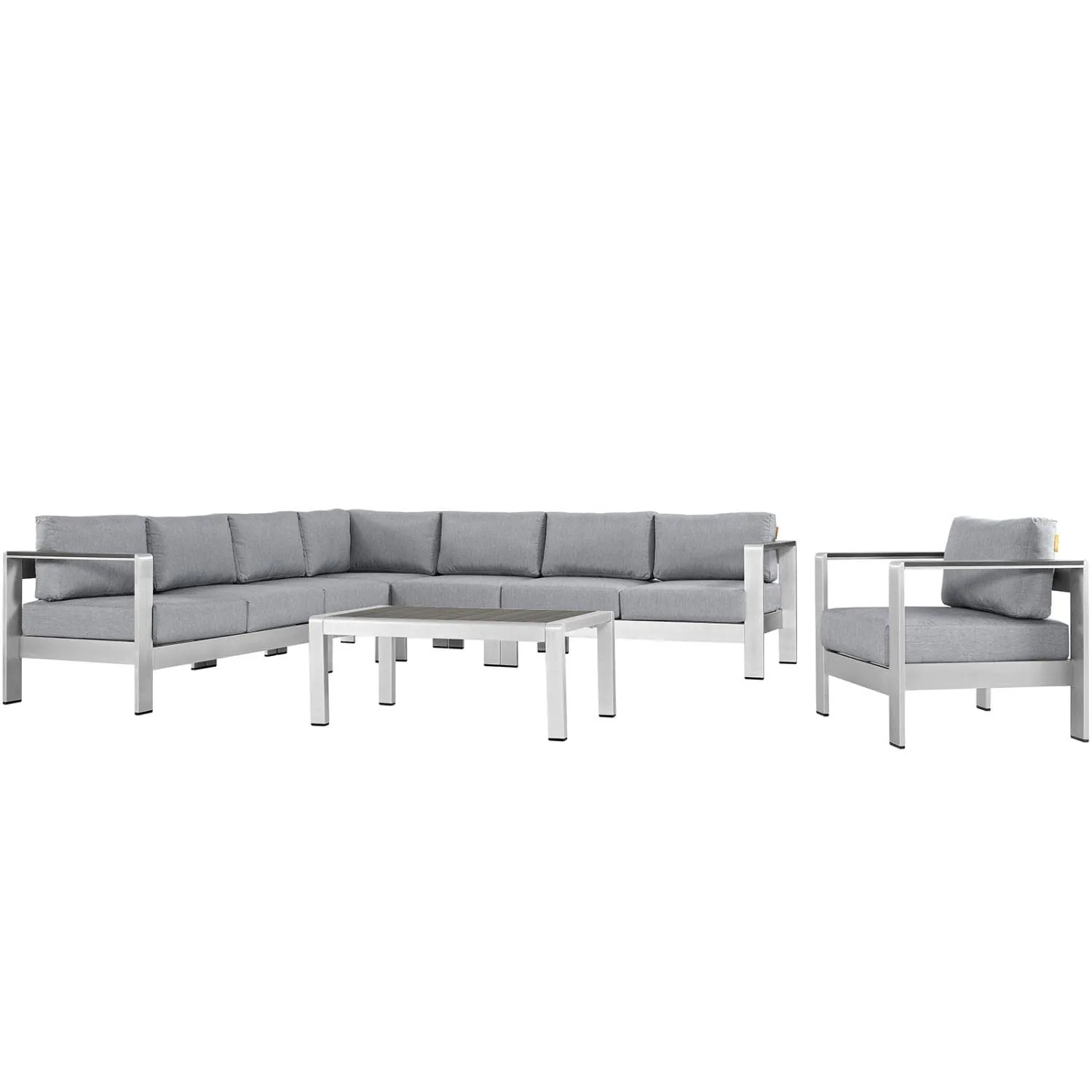 Shore 7 Piece Outdoor Patio Aluminum Sectional Sofa Set - Silver Gray