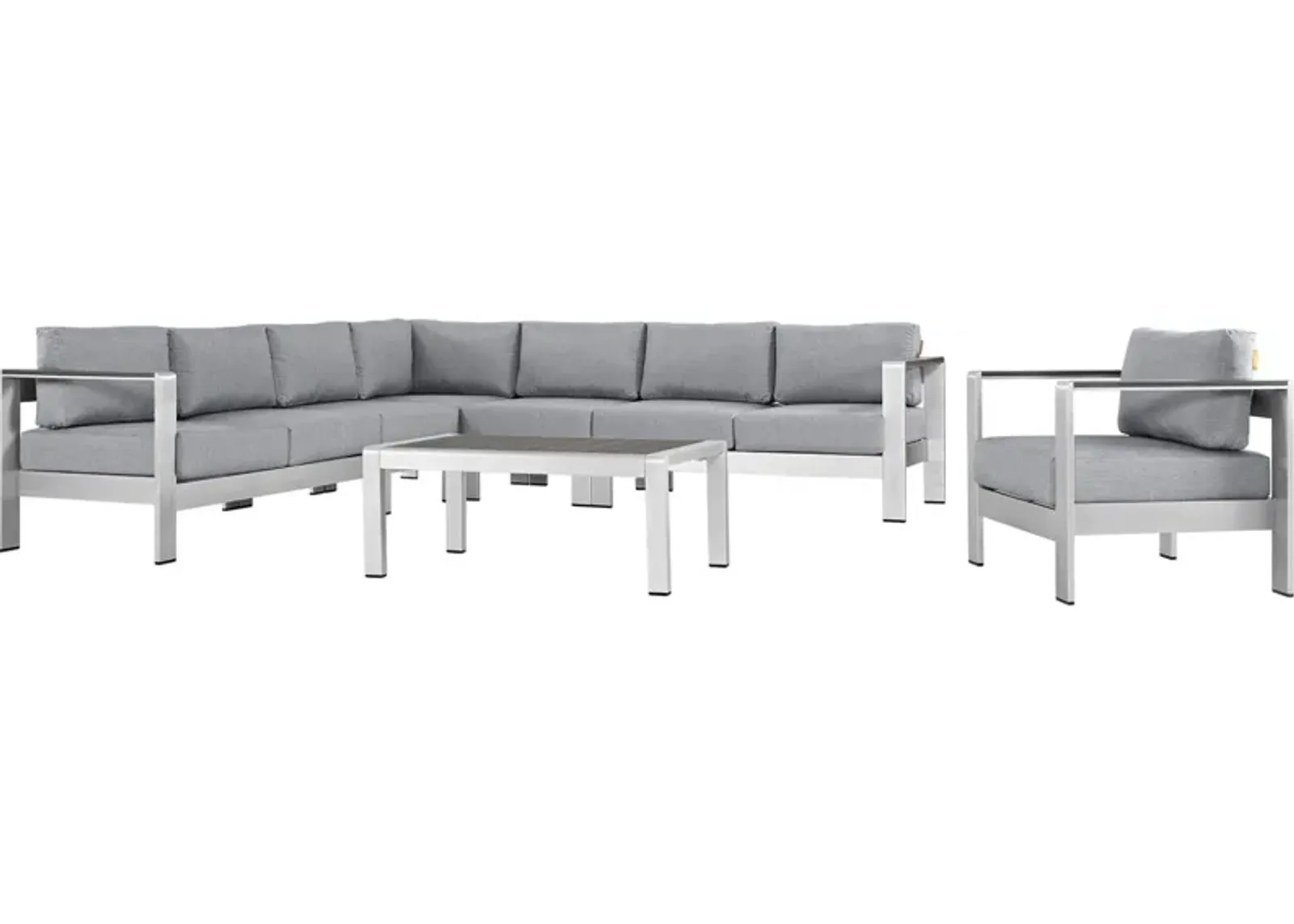 Shore 7 Piece Outdoor Patio Aluminum Sectional Sofa Set - Silver Gray