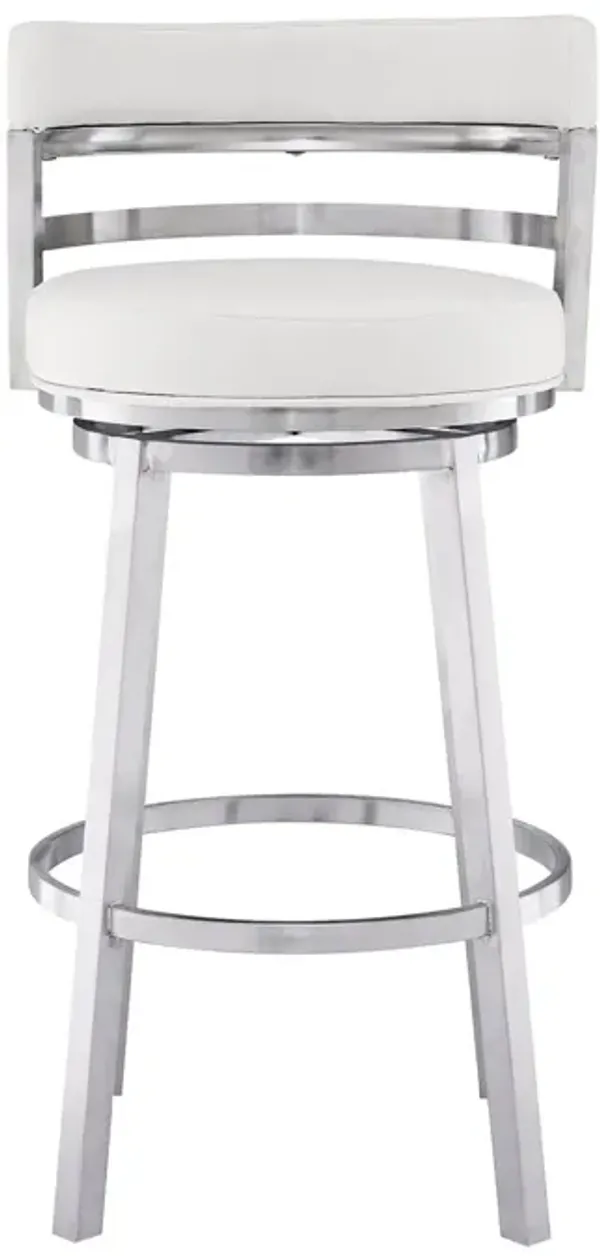 Leatherette Curved Back Counter Barstool with Swivel Mechanism, White-Benzara