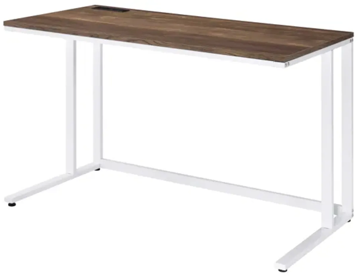 ACME Tyrese Writing Desk w/USB, Walnut & White Finish