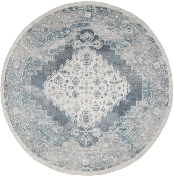 Astra Machine Washable ASW11 Blue/Ivory 5'3" x Round Rug