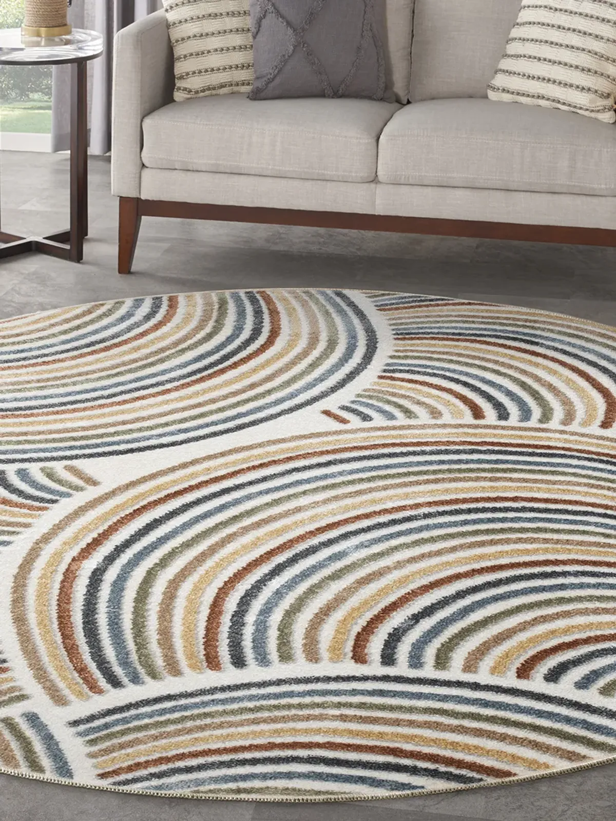 Astra Machine Washable ASW08 Ivory/Multicolor 4' x Round Rug