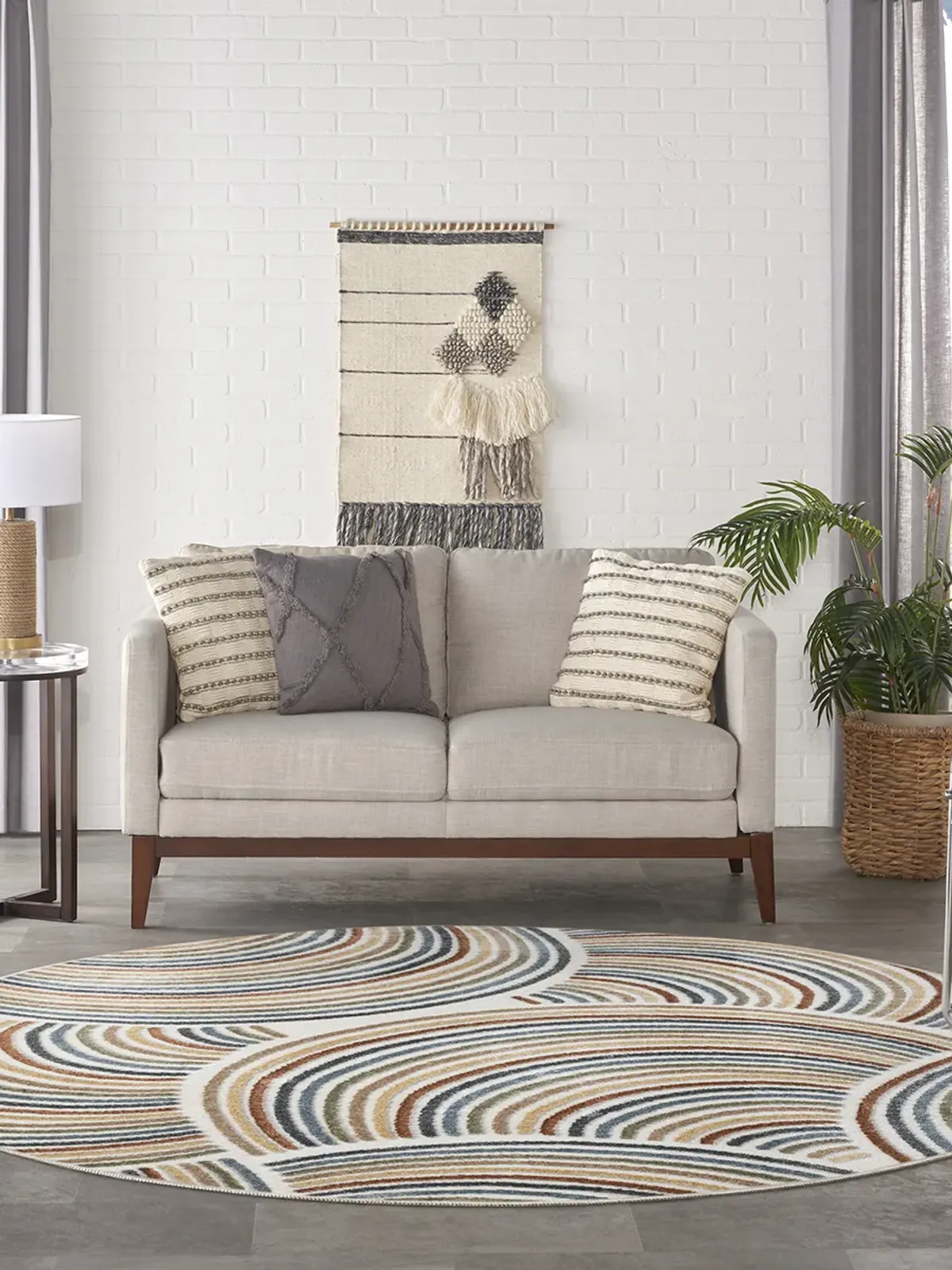 Astra Machine Washable ASW08 Ivory/Multicolor 4' x Round Rug