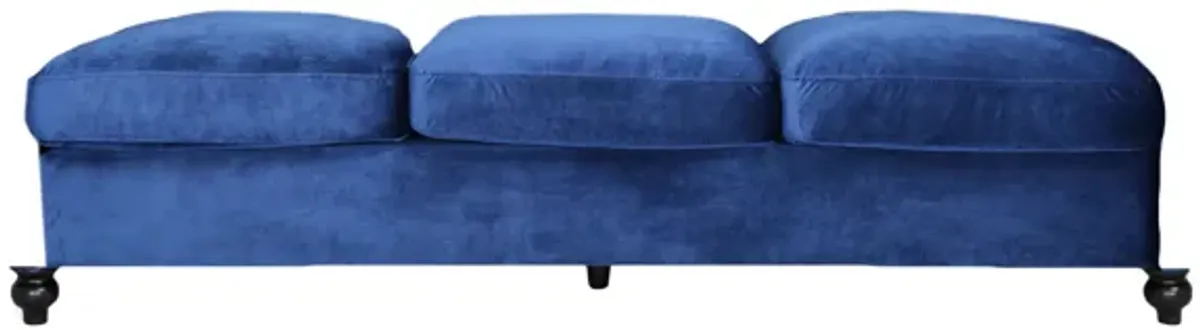 Feji Sofa, Nailhead Trim, Classic Button Tufted Navy Blue Velvet - Benzara