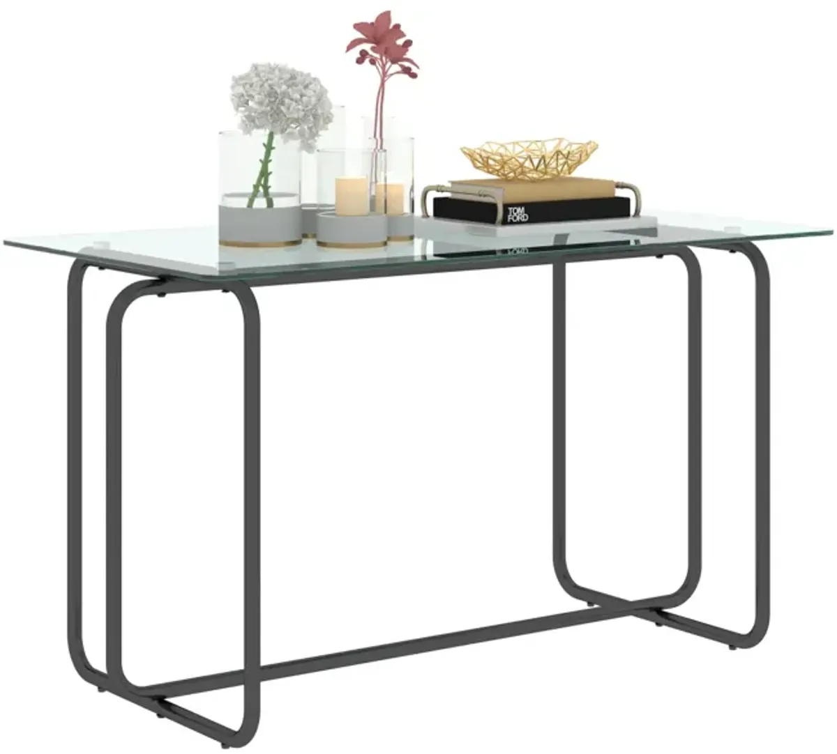 Rectangular Glass Dining Table with Metal Frame