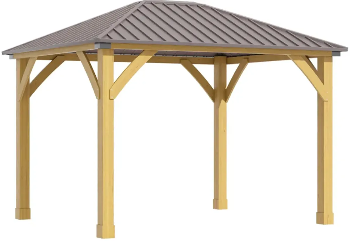 Brown Outdoor Structure: 10x12 Galvanized Steel Gazebo with Wood Frame