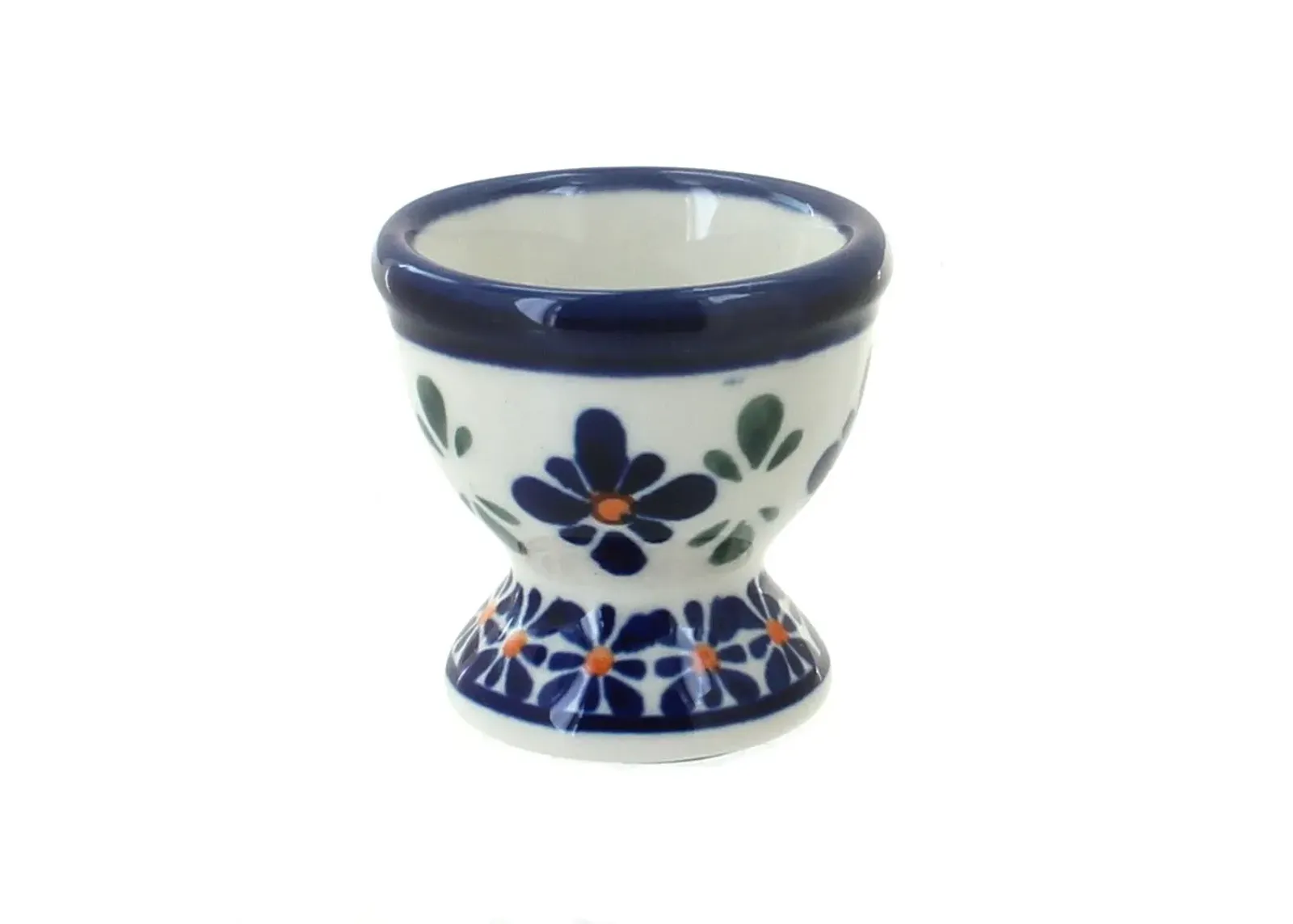 Blue Rose Polish Pottery Mosaic Flower Egg Cup