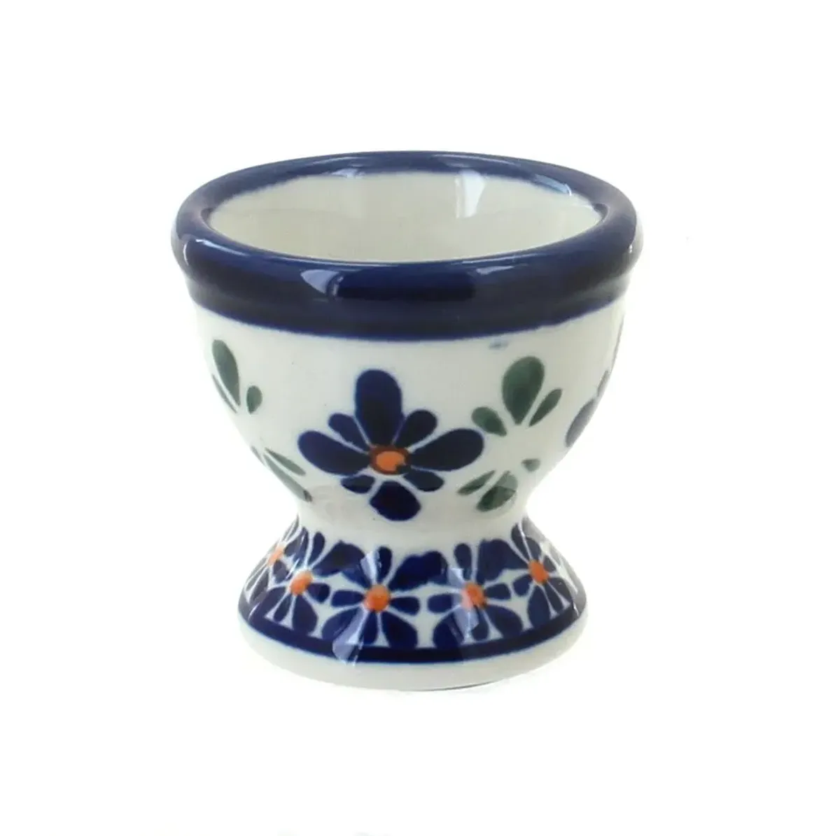 Blue Rose Polish Pottery Mosaic Flower Egg Cup