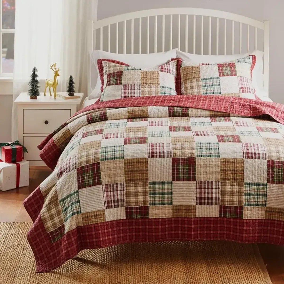 Greenland Home Fashion Oxford Quilt Set 3 Pieces Quilt Set Including Pillow Sham Full/Queen Red