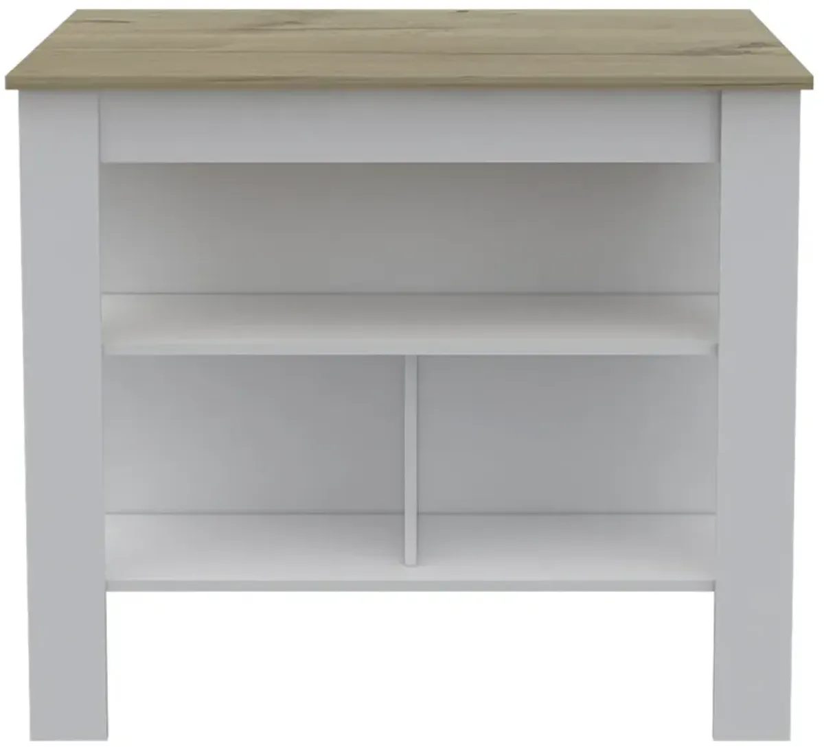 Cala Kitchen Island, Four Legs, Three Shelves - White Light Oak