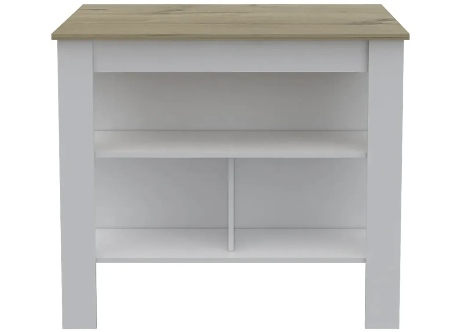 Cala Kitchen Island, Four Legs, Three Shelves - White Light Oak