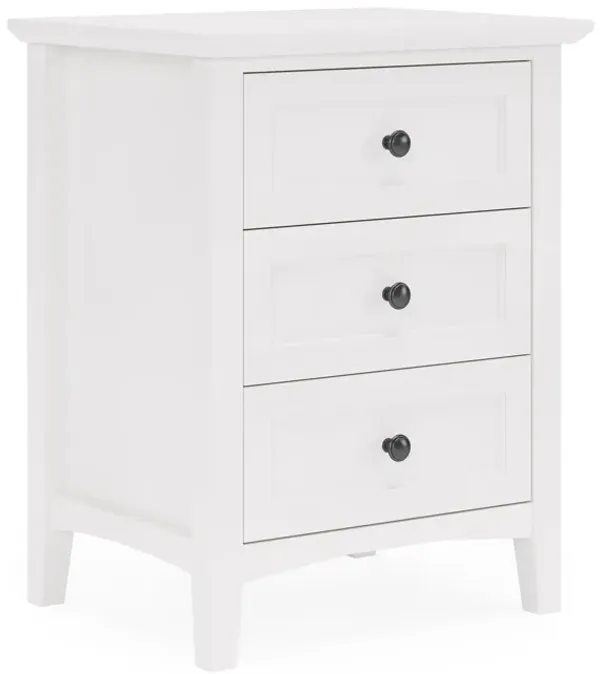 Benjara Fritz 30 Inch Bedside Nightstand, 3 Drawer, Black Round Handles, White Wood