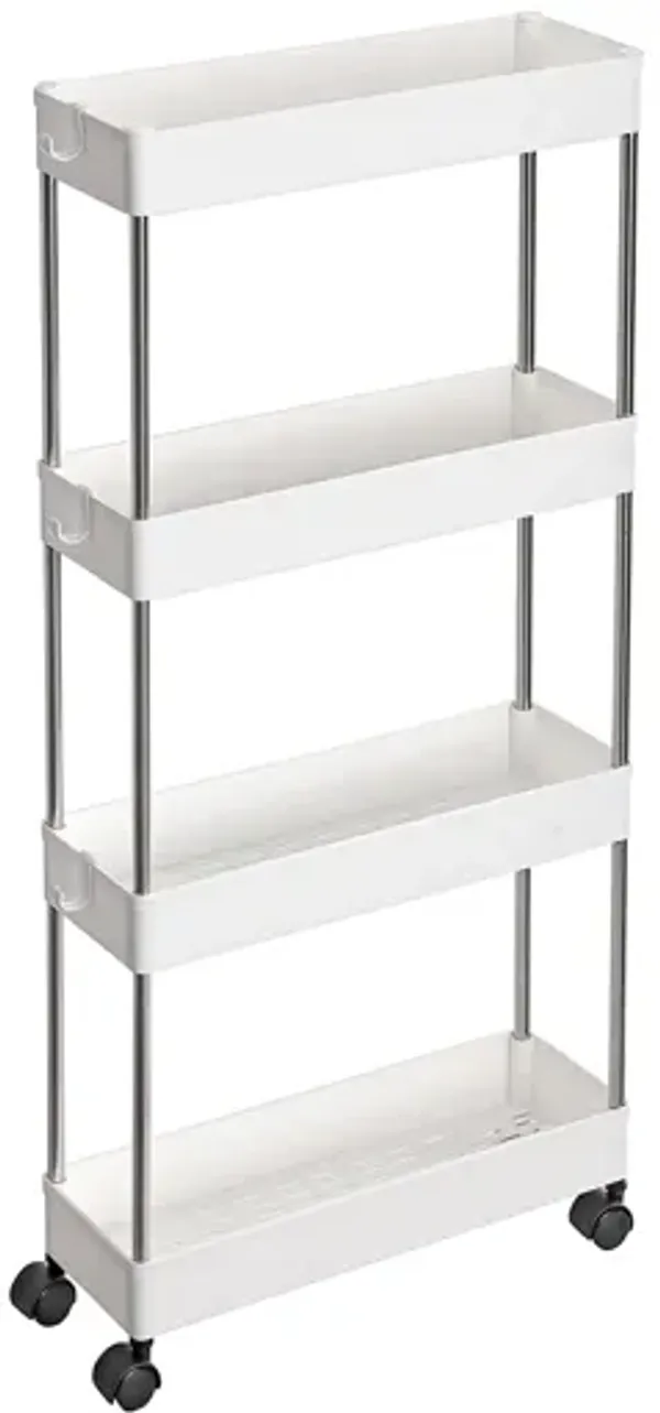 Hivvago White 4-Tier Slim Storage Cart with Hooks
