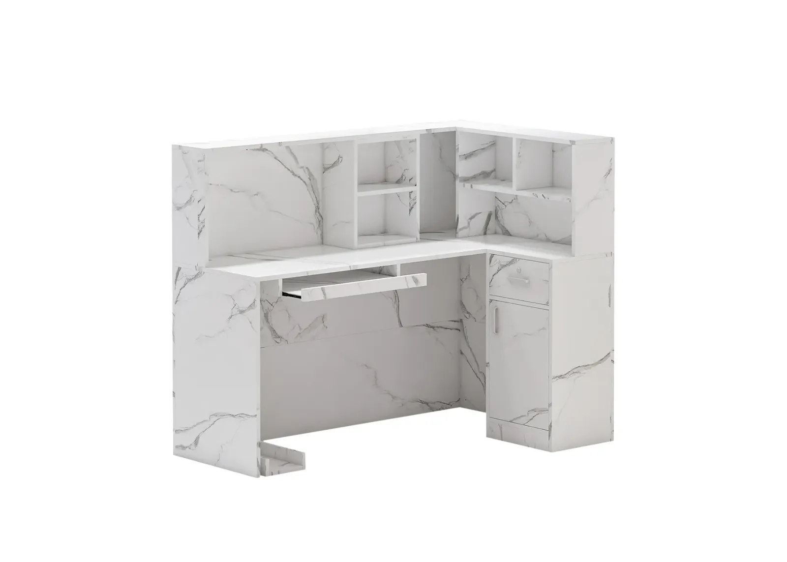 FUFU&GAGA Modern L-Shaped Office Desk with Hutch and Storage (55.9" L x 32.3" W x 48.4" H), Marble