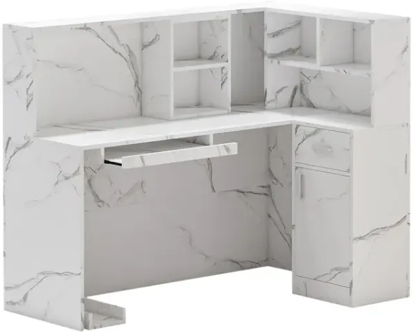 FUFU&GAGA Modern L-Shaped Office Desk with Hutch and Storage (55.9" L x 32.3" W x 48.4" H), Marble