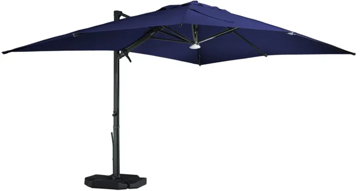 MONDAWE 13ft Square Solar LED Cantilever Patio Umbrella with Included Base Stand & Bluetooth Light