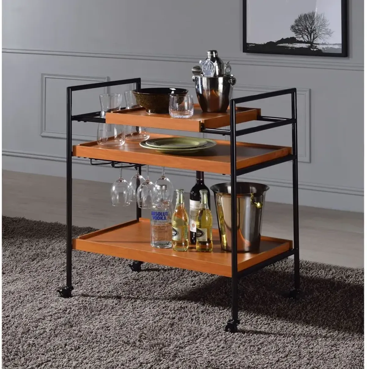 Oaken Serving Cart In Honey Oak & Black