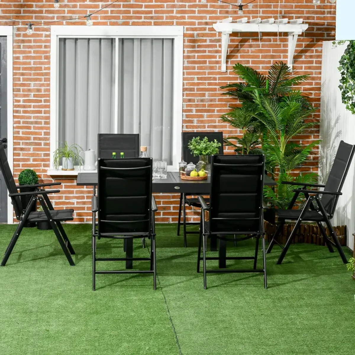 Versatile Patio Dining: 7-Piece Set with Expandable Table & Folding Chairs