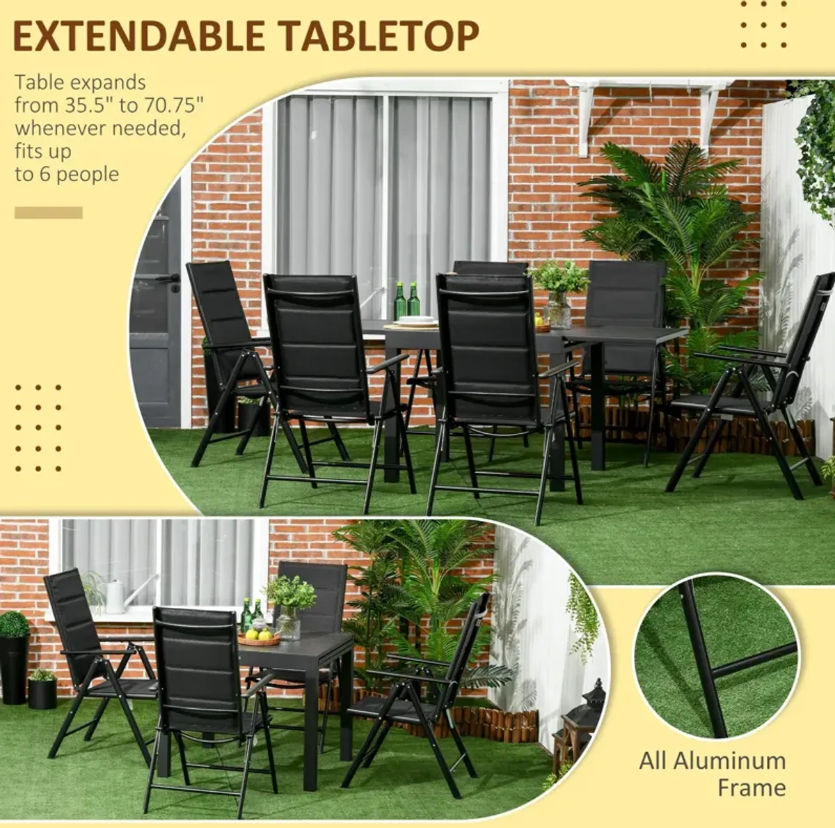 Versatile Patio Dining: 7-Piece Set with Expandable Table & Folding Chairs