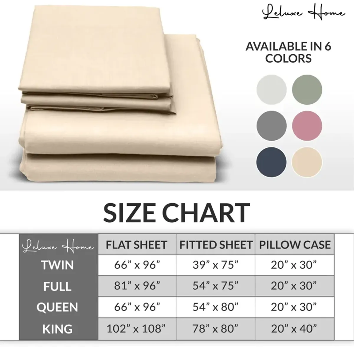 Leluxe Home 4 Piece Extra Deep Pocket Sheet Set -  Cooling Wrinkle Free Bed Sheets